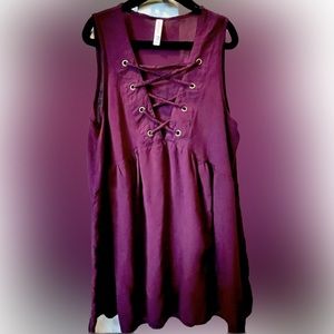 Burgundy lace up tank top